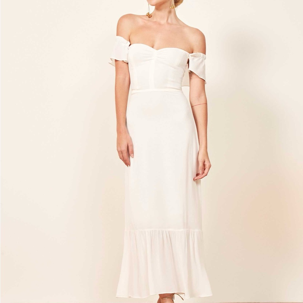 Reformation White Ruched Tiered Sundress